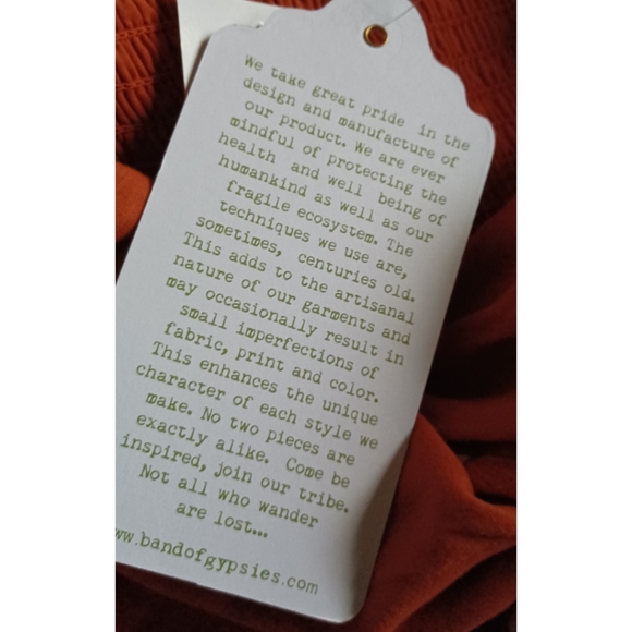 Band of Gypsies Ruffle V-Neck Faux Wrap Maxi Dress - Burnt Orange/Blue-Multi - Picture 14 of 16